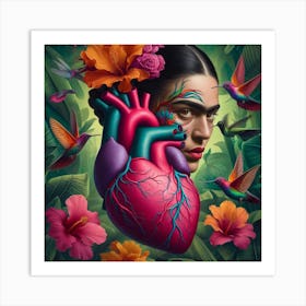 Inspired by Frida Kahlo:Corazón Sangrante - A Fractured Heart in Bloom Art Print