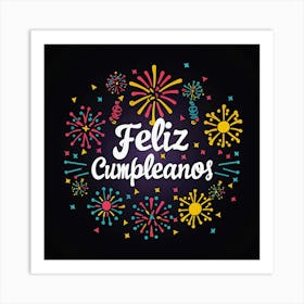 Feliz cumple and Feliz cumpleaños sign means Happy Birthday in Spanish language, Birthday party celebration gift with birthday cake candle colorful balloons best congratulation over light background wall artFeliz Cumpleanos Art Print