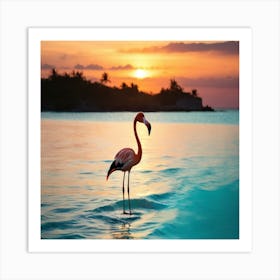 Flamingo At Sunset Art Print