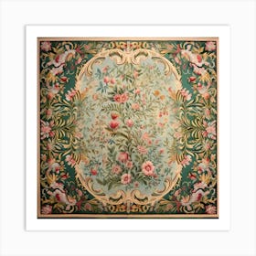 Floral Mid-Century Rug Tapestry Art Print