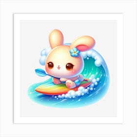 Cute Bunny Surfing 1 Art Print