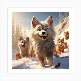 Huskies In The Snow 1 Art Print