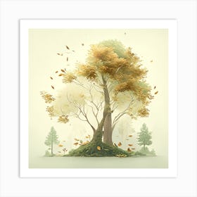 Autumnal Trees And Leaves Art Print