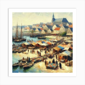 City Fish Market, Acrylic Painting Style Art Print