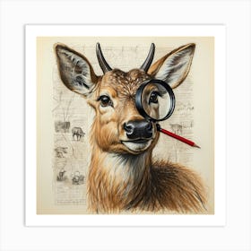 Deer With Magnifying Glass 24 Art Print