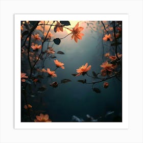 Dark Forest With Flowers Art Print