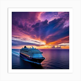 Cruise Ship At Sunset Art Print