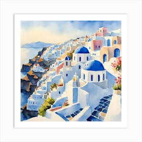 Santorini Greece Watercolor 5 Art Print