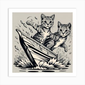 cute Cats On A Boat, swimming cats, travel cats Art Print