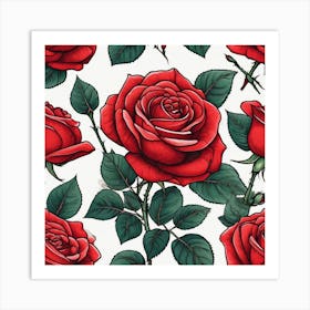 Red Roses Seamless Pattern 9 Art Print