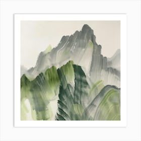 Japanese Watercolour Of Mount Kirigamine 1 Art Print