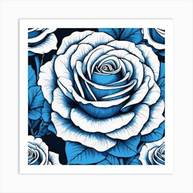 Blue Roses On A Black Background Art Print