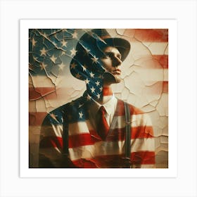 A american flag, a man Art Print