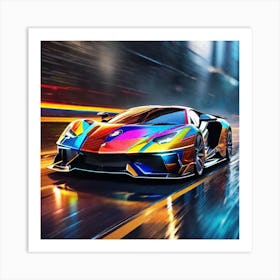 Colorful Sports Car Driving Down The Road Art Print