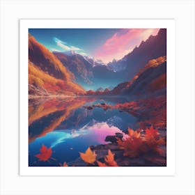 Autumn Leaves In A Lake Art Print