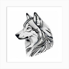 Wolf Head - Abstract Line Art Illustration 211 Art Print