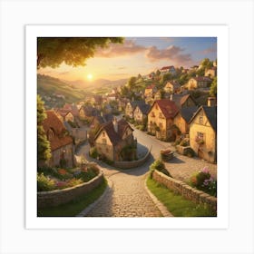 Village At Sunset City art print 2 Art Print