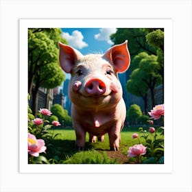 Pig In The Park Art Print