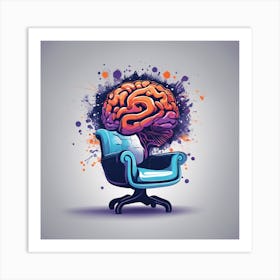 Drew Illustration Of Brain On Chair In Bright Colors, Vector Ilustracije, In The Style Of Dark Navy Art Print