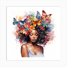 Maraclemente Black Woman Watercolors With Colorful Flowers And 3 Art Print