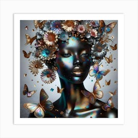 Black Woman With Butterflies Art Print