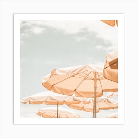 French Beach Umbrellas Square Art Print