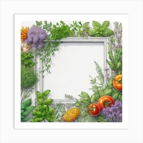 Frame Created From Herbs On Edges And Nothing In Middle Ultra Hd Realistic Vivid Colors Highly D (6) Art Print