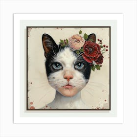 Cat With Flowers Art Print