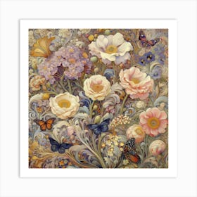 Flowers And Butterflies Art Print