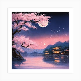Japanese Sakura In River 1 Art Print