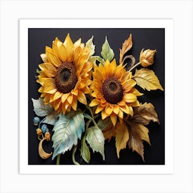 Yellow sunflower on black background Art Print