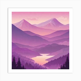 Misty mountains background in purple tone 40 Art Print