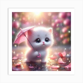 Cute Kitten In The Rain 2 Art Print