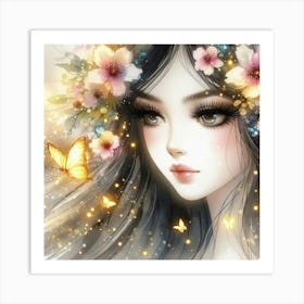 Beautiful Girl With Flowers 5 Art Print