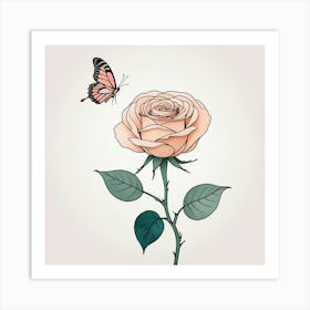 Rose And Butterfly 1 Art Print