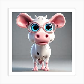 Cartoon Cow With Glasses Art Print