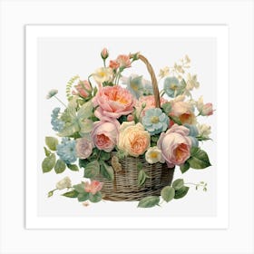 Basket Of Roses 1 Art Print