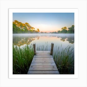 a foggy summer morning at the lake. Art Print