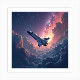 Space Shuttle Amidst A Watercolor Serene Galaxy Nebula 1 Art Print