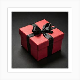 Red Gift Box With Black Ribbon Art Print