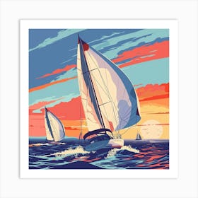 Sailboats At Sunset 1 Art Print