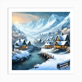 Snow Covered Village Art Print