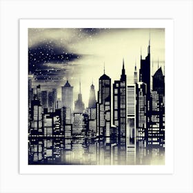 Cityscape At Night Photo Art Print