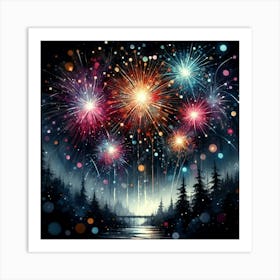 Fireworks Over The Lake Art Print