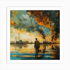 Ecological Disaster - Business Man Walks By A Factory Art Print