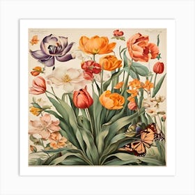 Tulips And Butterflies Art Print