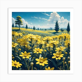 Yellow Flowers In A Field 42 Art Print