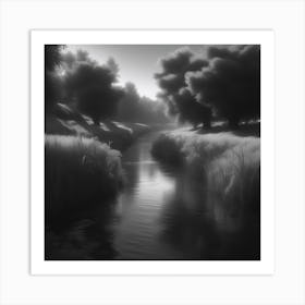 River In Black And White 10 Art Print