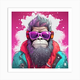 Gorilla With Headphones Art Print