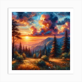 Sunset In The Mountains 3 Art Print